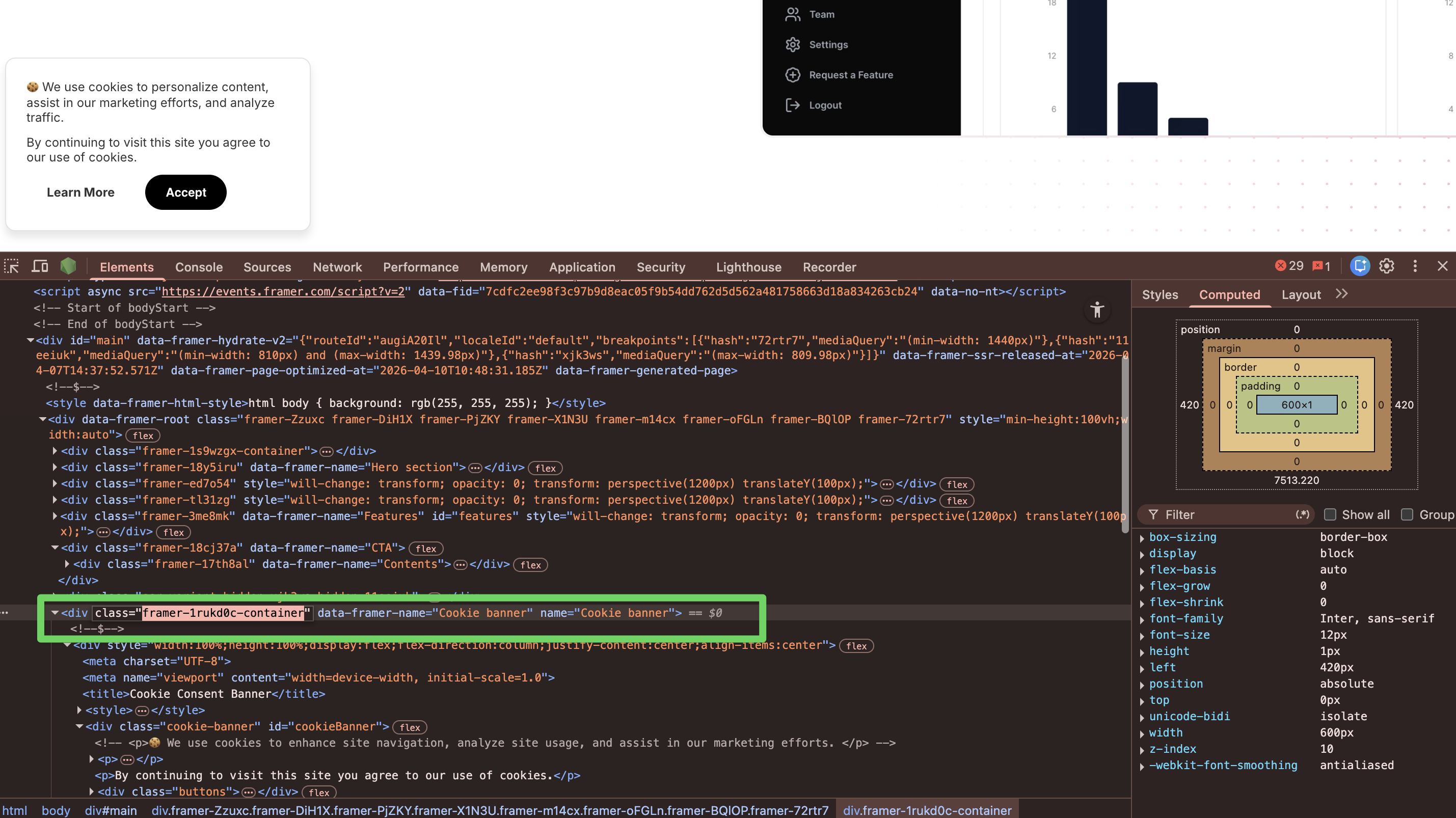 DevTools HTML line with the class attribute highlighted as the CSS selector to copy